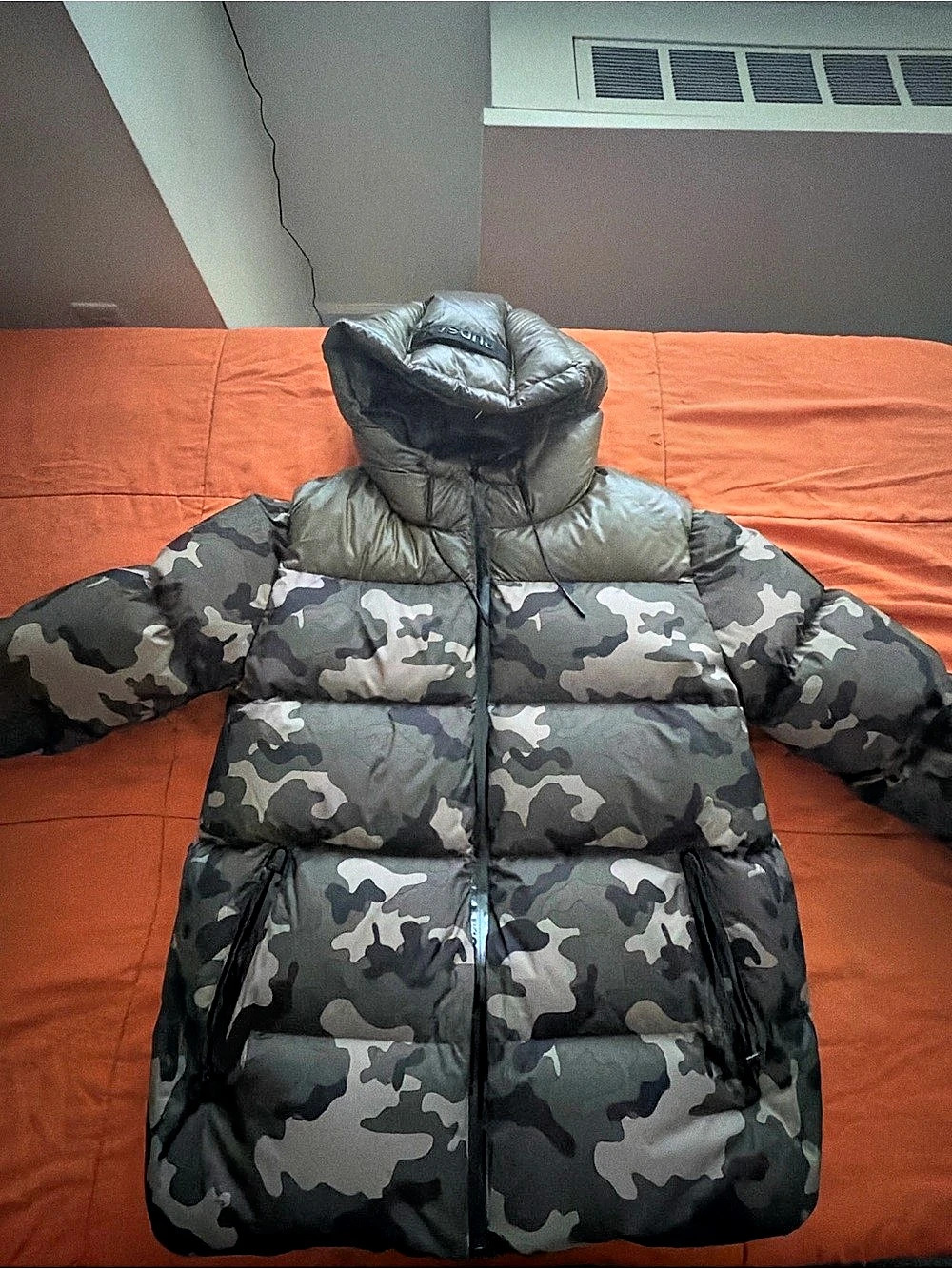 Rudsak RONNY Camouflage Hooded Puffer Gray & Black Like New
